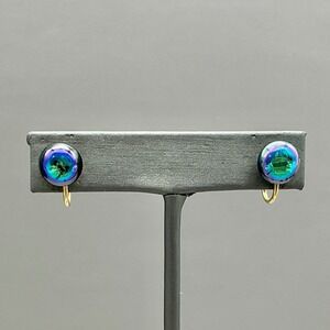 Forstner Earrings 1/20 12Kt Gold Filled Iridescent Dichroic Glass Screw Back